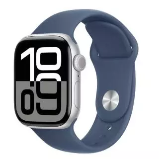 Apple Watch Series 10 (GPS + Cellular) - Caja de aluminio plata 46 mm - Correa deportiva azul denim - Talla M/L
