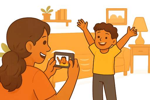 Cámara digital utilizada para capturar la imagen de un niño feliz.
