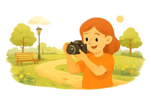 Una mujer hace fotos en el parque con su cámara digital.