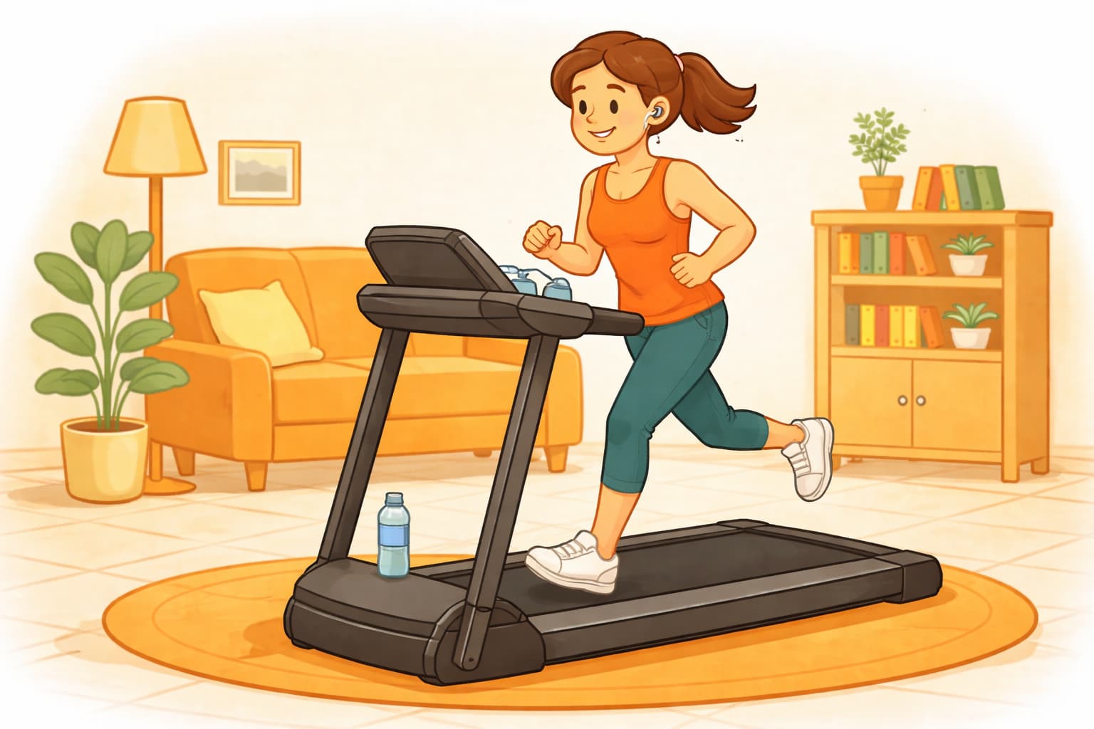 Una joven hace ejercicio en la cinta de correr.