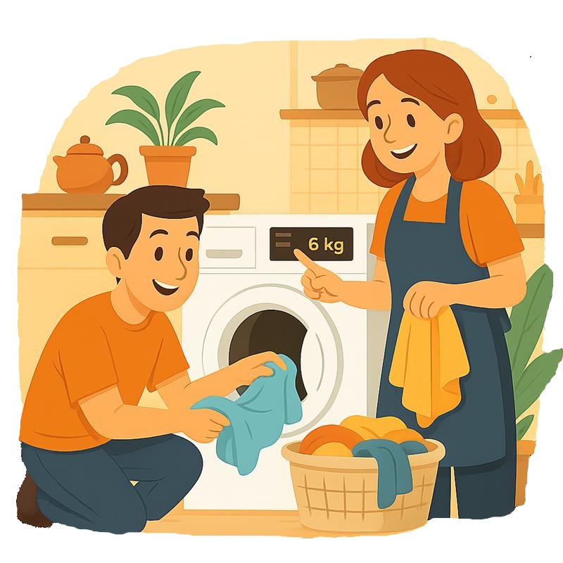 Una pareja utiliza su lavadora con capacidad de 6 kg.