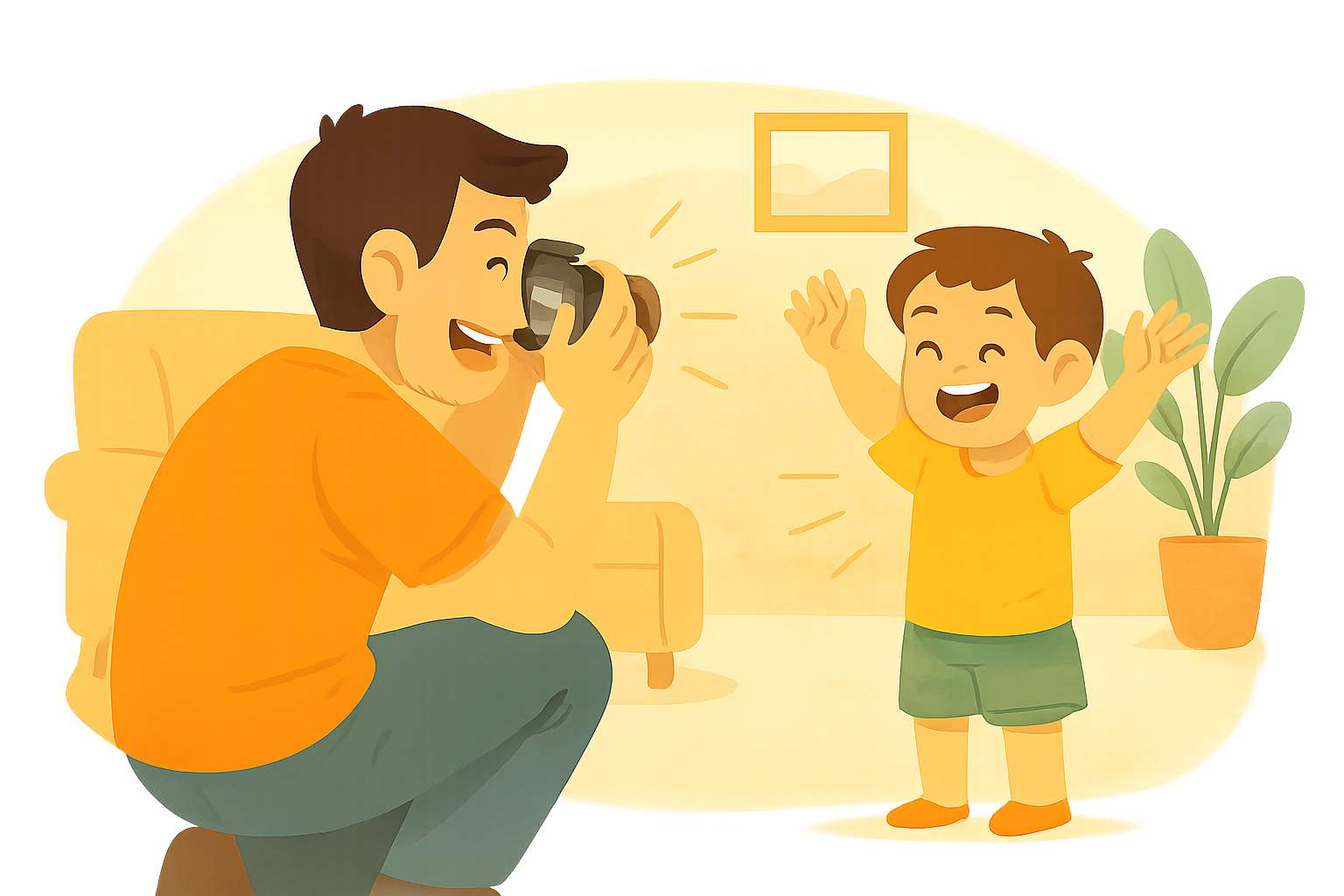 Un padre fotografía a su hijo con la cámara compacta.