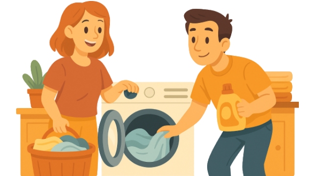 Una pareja feliz con su lavadora de 7 kg