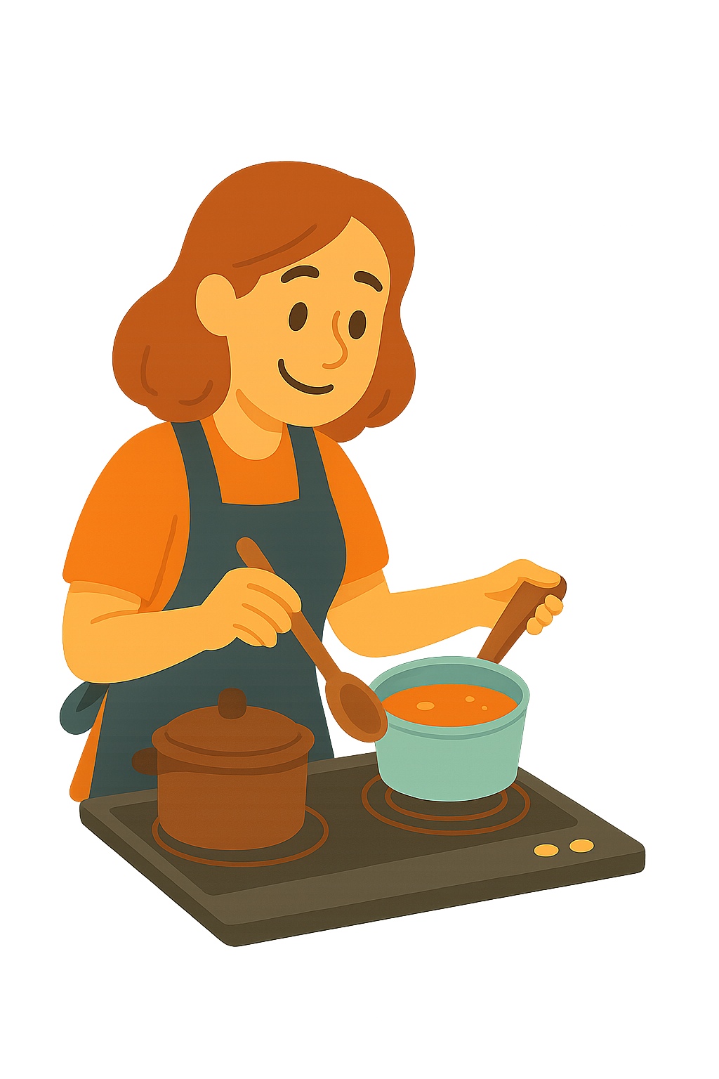 Una ama de casa prepara la comida en su placa con dos fuegos.