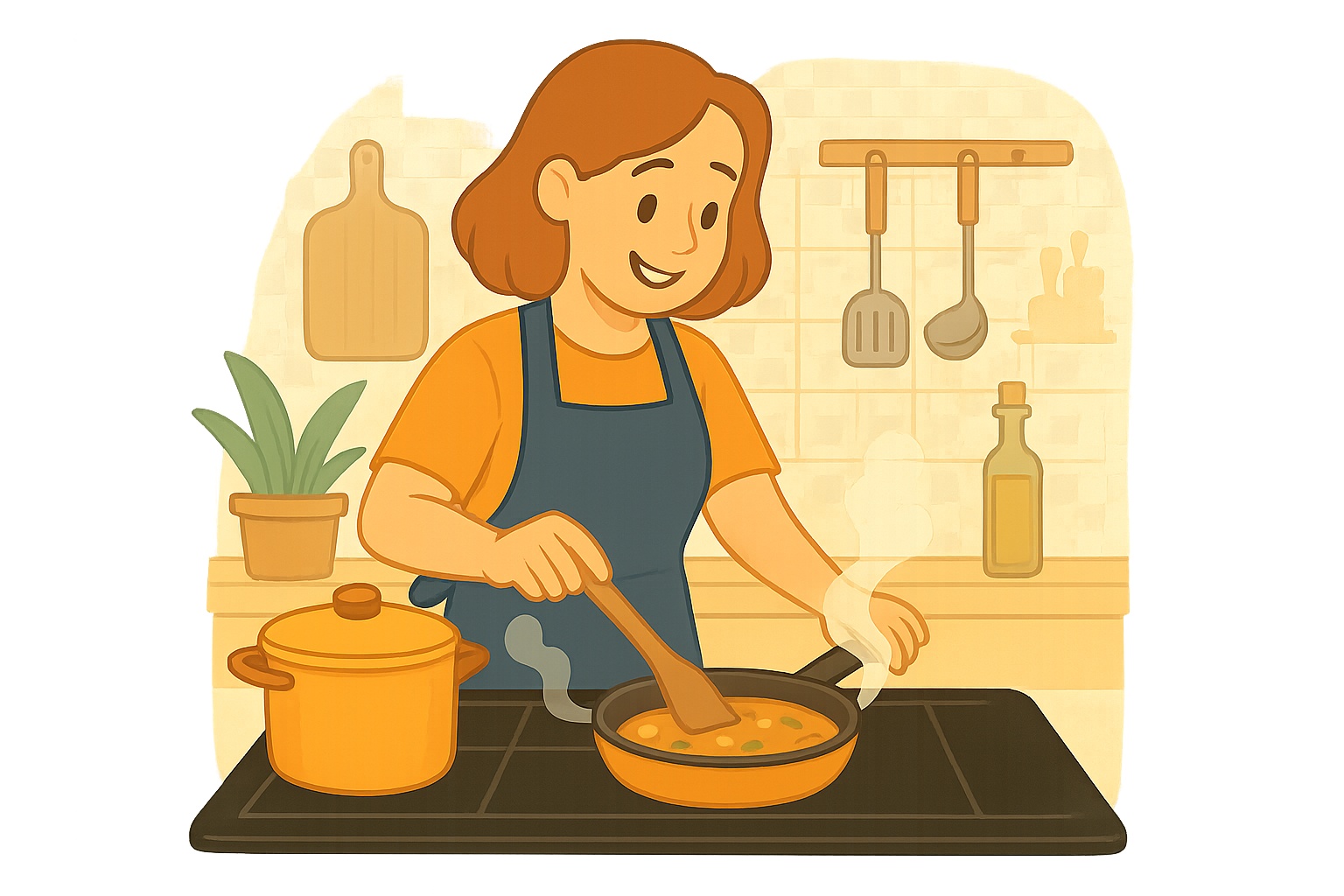 Una ama de casa cocina la comida en su placa flex de inducción.