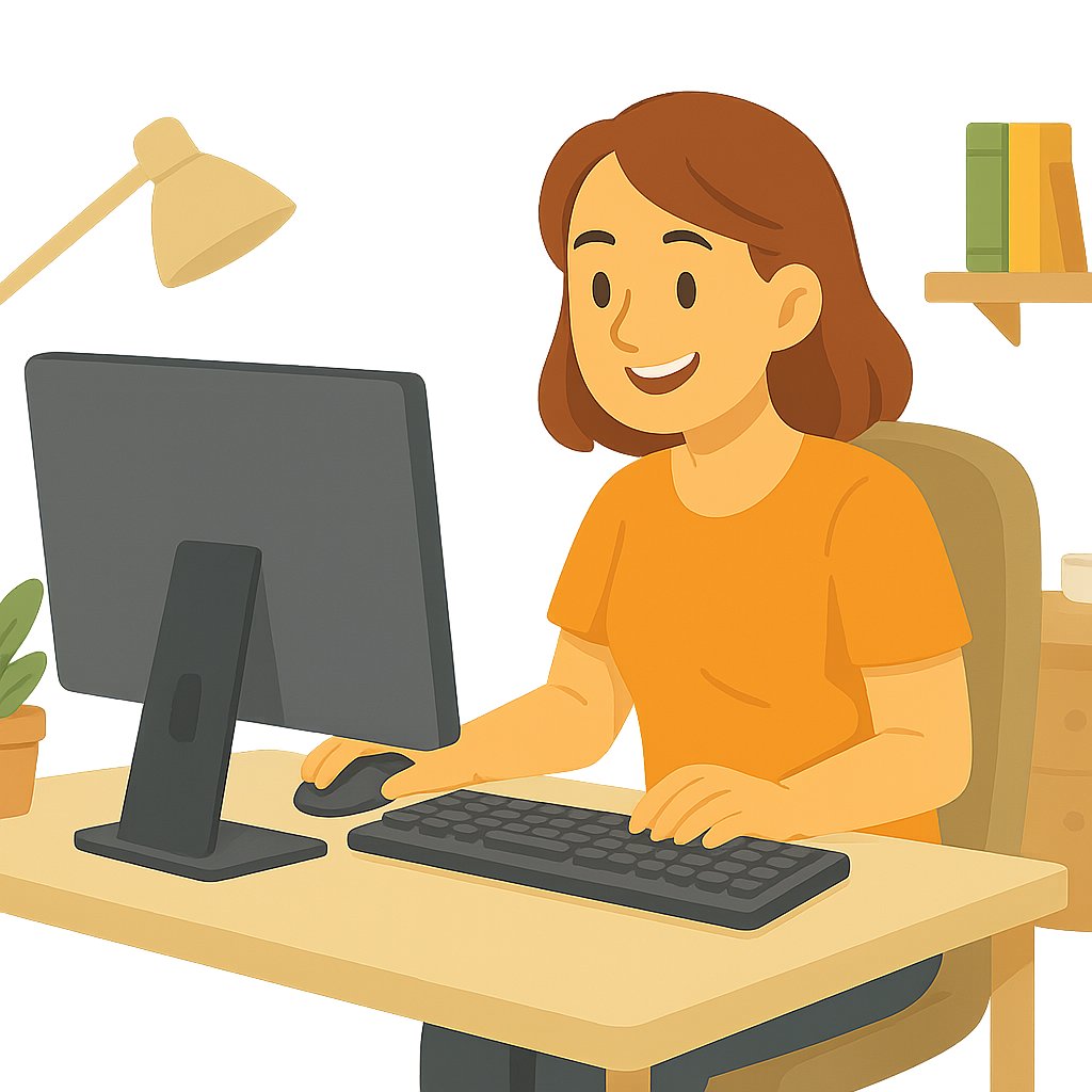 Una mujer teletrabaja desde casa en su ordenador con monitor HDMI